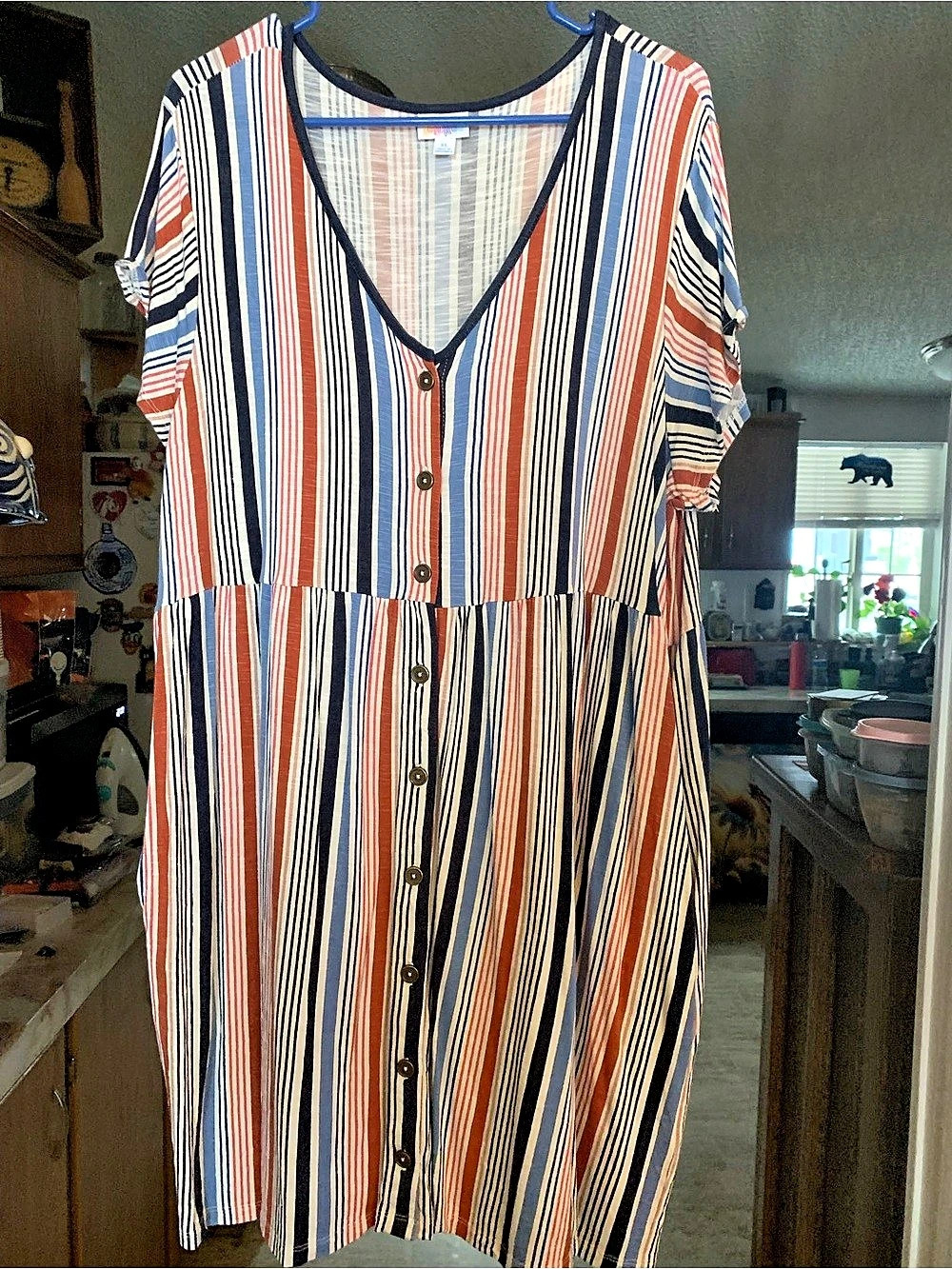 LuLaRoe Heidi Striped Midi Dress in Blue & Red Pockets Size XL